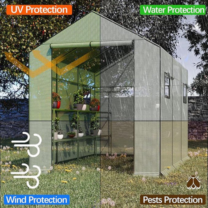 9.75 ft Big Greenhouse, Waterproof Green Houses for Outdoor Garden, Portable Greenhouse for Yard with Roll-Up Zipper, 18 Shelves - Walk-in(9.75x6.9x5.6ft)
