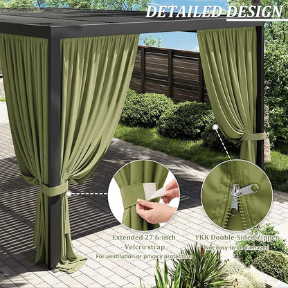 Gazebo Universal Replacement Privacy Curtain,12'×20' Gazebo Outdoor Waterproof Curtains, 4-Panels Sidewall Curtains with Double Zipper for Patio Canopy, Garden and Backyard (Curtain Only)