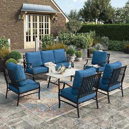HERA'S HOUSE Outdoor Chairs Set of 2, 2 x Patio Chair with Pacific Blue Cushions, All Weather Outdoor Furniture for Lawn Garden Backyard Deck(Leg Chairs)