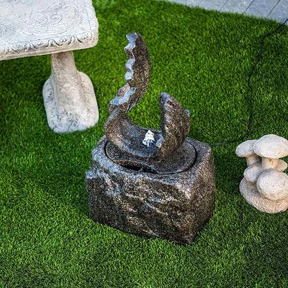 XBrand 25 in H Stone-Look Sculptural Modern Freestanding Fiber Resin Outdoor Garden Fountain w/LED Light, Black