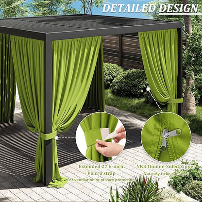Gazebo Universal Replacement Privacy Curtain,10'×10' Gazebo Outdoor Waterproof Curtains, 4-Panels Sidewall Curtains with Double Zipper for Patio Canopy, Garden and Backyard (Curtain Only)