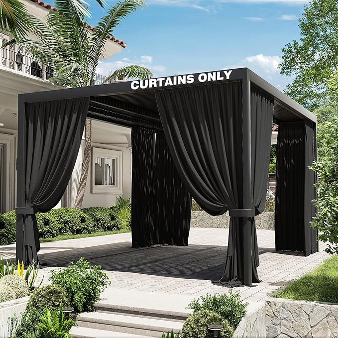 Gazebo Universal Replacement Privacy Curtain,10'×13' Gazebo Outdoor Waterproof Curtains, 4-Panels Sidewall Curtains with Double Zipper for Patio Canopy, Garden and Backyard (Curtain Only)