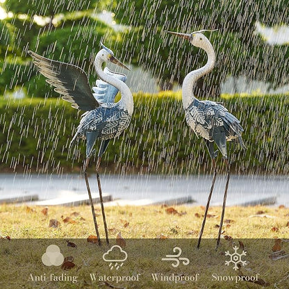 TERESA'S COLLECTIONS Yard Decorations Outdoor Garden Statues, Blue Metal Crane Yard Art, 25-26" Lawn Ornaments for Backyard,Outside Porch,Patio,Heron Decoy Bird Garden Decor,Set of 2,Gifts for Mom