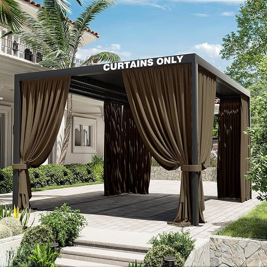 Gazebo Universal Replacement Privacy Curtain,10'×13' Gazebo Outdoor Waterproof Curtains, 4-Panels Sidewall Curtains with Double Zipper for Patio Canopy, Garden and Backyard (Curtain Only)