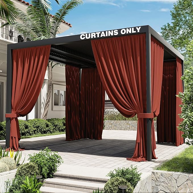 Gazebo Universal Replacement Privacy Curtain,12'×12' Gazebo Outdoor Waterproof Curtains, 4-Panels Sidewall Curtains with Double Zipper for Patio Canopy, Garden and Backyard (Curtain Only)