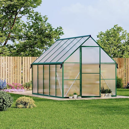 8X10 ft Polycarbonate Greenhouse with Aluminum Frame, Polycarbonate Greenhouse for Outdoors, Greenhouses with Ventilation and Rain Gutter, Aluminum Large Walk-in Greenhouses for Outside