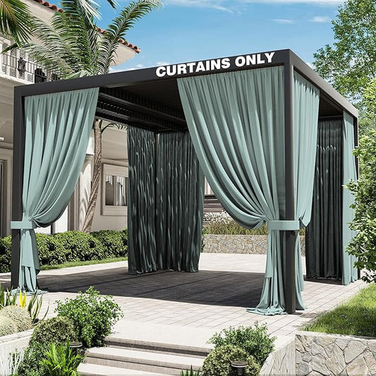 Gazebo Universal Replacement Privacy Curtain,12'×12' Gazebo Outdoor Waterproof Curtains, 4-Panels Sidewall Curtains with Double Zipper for Patio Canopy, Garden and Backyard (Curtain Only)