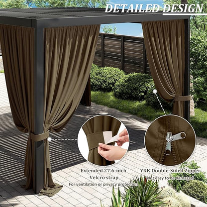 Gazebo Universal Replacement Privacy Curtain,12'×14' Gazebo Outdoor Waterproof Curtains, 4-Panels Sidewall Curtains with Double Zipper for Patio Canopy, Garden and Backyard (Curtain Only)