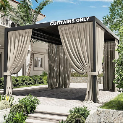 Gazebo Universal Replacement Privacy Curtain,12'×14' Gazebo Outdoor Waterproof Curtains, 4-Panels Sidewall Curtains with Double Zipper for Patio Canopy, Garden and Backyard (Curtain Only)