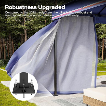 Outdoor Patio Gazebo 10FT, Heavy Duty Party Tent & Shelter with 2-Tier Roof and Expansion Bolts, Mosquito Nettings and Privacy Screens for Backyard, Garden, Poolside, Classic Blue