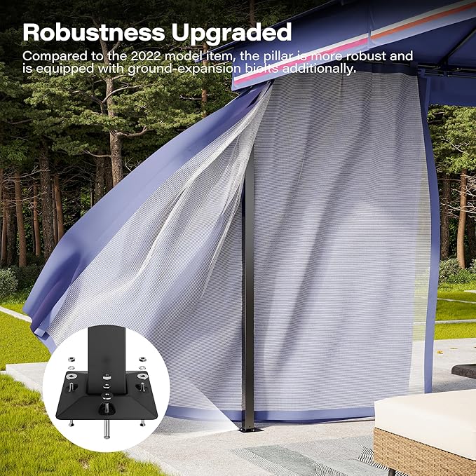 Outdoor Patio Gazebo 8FT, Heavy Duty Party Tent & Shelter with 2-Tier Roof and Expansion Bolts, Mosquito Nettings and Privacy Screens for Backyard, Garden, Poolside, Classic Blue