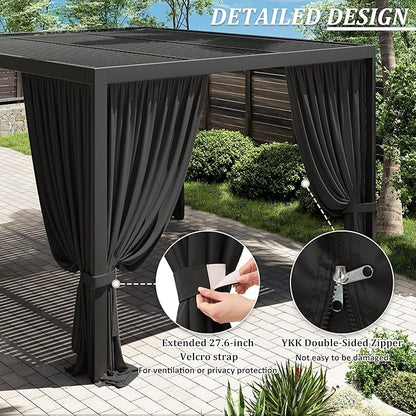 Gazebo Universal Replacement Privacy Curtain,10'×13' Gazebo Outdoor Waterproof Curtains, 4-Panels Sidewall Curtains with Double Zipper for Patio Canopy, Garden and Backyard (Curtain Only)
