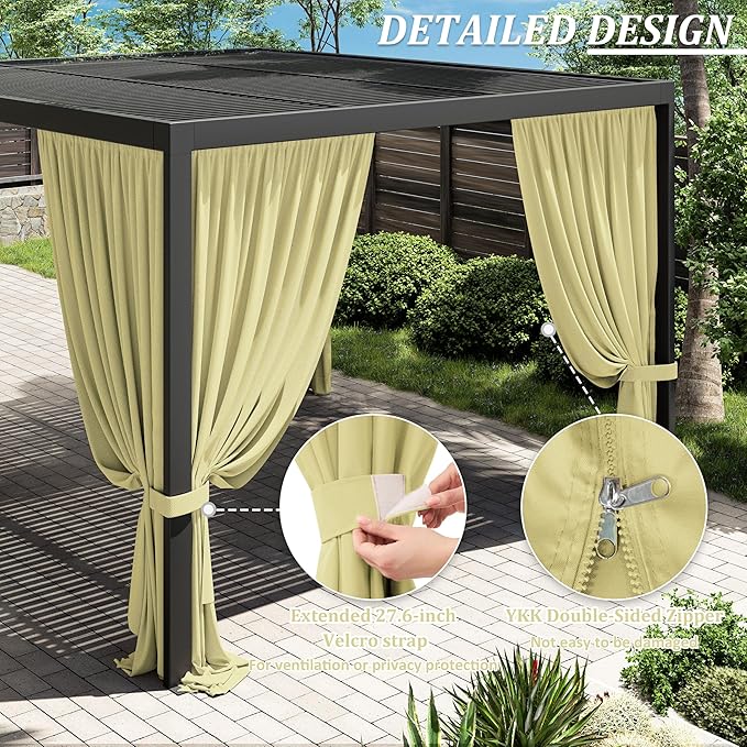 Gazebo Universal Replacement Privacy Curtain,10'×13' Gazebo Outdoor Waterproof Curtains, 4-Panels Sidewall Curtains with Double Zipper for Patio Canopy, Garden and Backyard (Curtain Only)