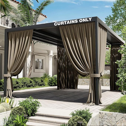 Gazebo Universal Replacement Privacy Curtain,12'×16' Gazebo Outdoor Waterproof Curtains, 4-Panels Sidewall Curtains with Double Zipper for Patio Canopy, Garden and Backyard (Curtain Only)