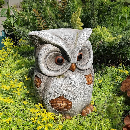 13‘’H Owl Statue Garden Owl Stool MGO Outdoor Decor Statue Decorative Sculpture Stool Plant Stand for Home Decor Yard Patio Garden Statues,Grey