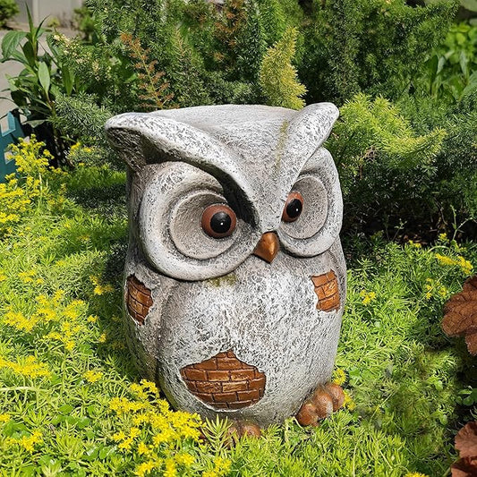 13‘’H Owl Statue Garden Owl Stool MGO Outdoor Decor Statue Decorative Sculpture Stool Plant Stand for Home Decor Yard Patio Garden Statues,Grey