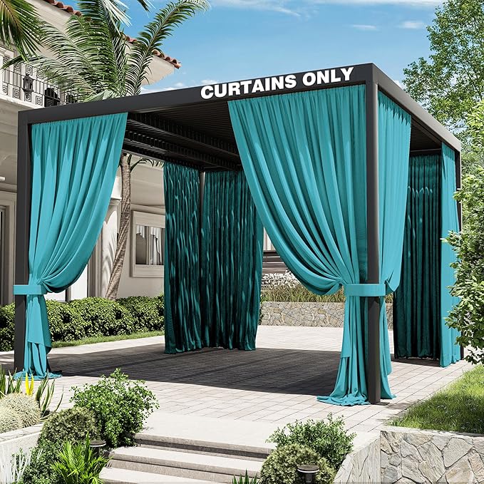 Gazebo Universal Replacement Privacy Curtain,12'×12' Gazebo Outdoor Waterproof Curtains, 4-Panels Sidewall Curtains with Double Zipper for Patio Canopy, Garden and Backyard (Curtain Only)