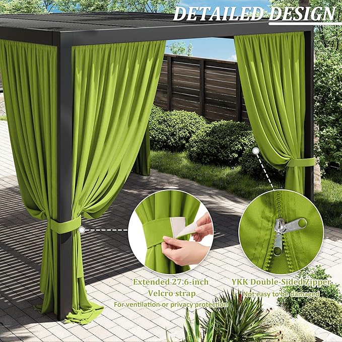 Gazebo Universal Replacement Privacy Curtain,12'×14' Gazebo Outdoor Waterproof Curtains, 4-Panels Sidewall Curtains with Double Zipper for Patio Canopy, Garden and Backyard (Curtain Only)