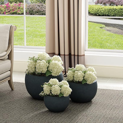 Kante 19.9",15.7",11.8" Dia Round Concrete Planter Set of 3, Outdoor/Indoor Large Bowl Plant Pots with Drainage Hole and Rubber Plug for Garden Patio Balcony Home, Dark Gray