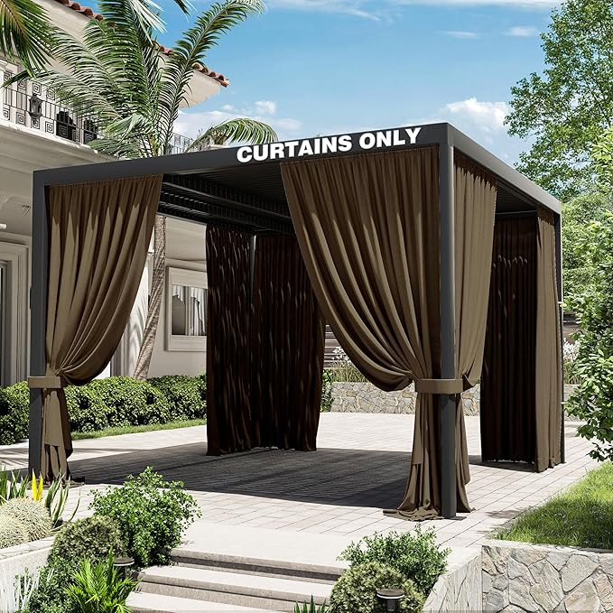 Gazebo Universal Replacement Privacy Curtain,10'×10' Gazebo Outdoor Waterproof Curtains, 4-Panels Sidewall Curtains with Double Zipper for Patio Canopy, Garden and Backyard (Curtain Only)