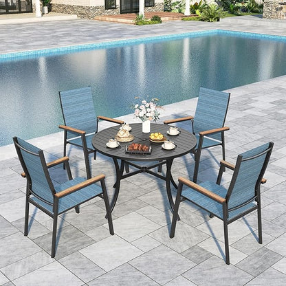 Sophia & William Patio Sets 5 Pieces, Lightweight Aluminum Dining Chairs with 42" Round Metal Dining Table, Stackable and Easy to Move for Lawn Garden Yard Porch (Blue)