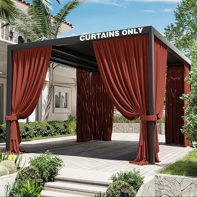 Gazebo Universal Replacement Privacy Curtain,12'×14' Gazebo Outdoor Waterproof Curtains, 4-Panels Sidewall Curtains with Double Zipper for Patio Canopy, Garden and Backyard (Curtain Only)