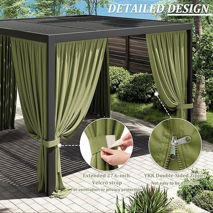 Gazebo Universal Replacement Privacy Curtain,10'×10' Gazebo Outdoor Waterproof Curtains, 4-Panels Sidewall Curtains with Double Zipper for Patio Canopy, Garden and Backyard (Curtain Only)