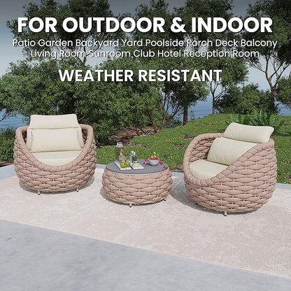 2 PCS Outdoor Accent Chair: Aluminum Woven Rope Patio Chair Modern - Cushioned Single Chair Assembled - All Weather Deck Furniture for 400lbs Porch Lanai Yard Balcony Garden Hotel, Terracotta