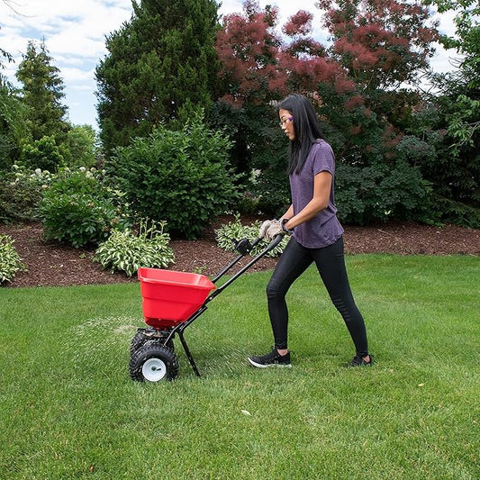 EarthWay 2050P 80lb Broadcast Spreader, Lawn Aerator, Fertilizer Spreader, 80lb Capacity, Pre-Assembled, with Rustproof Poly Hopper and Adjustable Drop Rate for Lawn Care & Seed Spreading