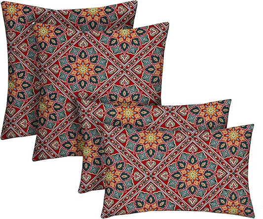 RSH DECOR: Lumbar & Square Throw Pillows Set of 4 | 20" x 12" & 17" x 17" | All-Weather Spun Fabric | Water and Fade-Resistant | Outdoor Accent Pillows for Patio Furniture | Medlo Sonoma