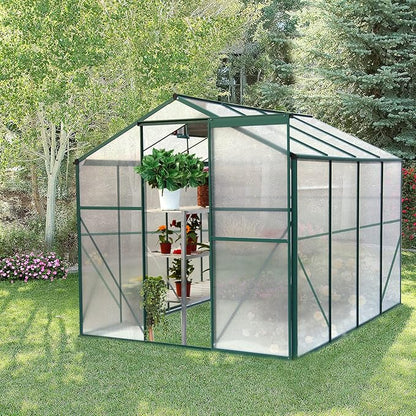 KEIKI 6x8 FT Greenhouse for Outdoors, Heavy Duty Polycarbonate Large Walk-in Greenhouse with Double Doors and Two Ventilation Windows for Outside Green House Garden Backyard