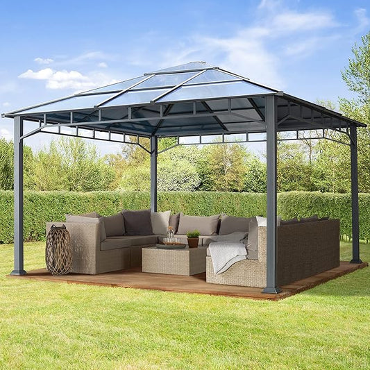 TOOLPORT Hardtop Gazebo 13x13 ft with Aluminum Frame and Approx. 8 mm Polycarbonate Roof