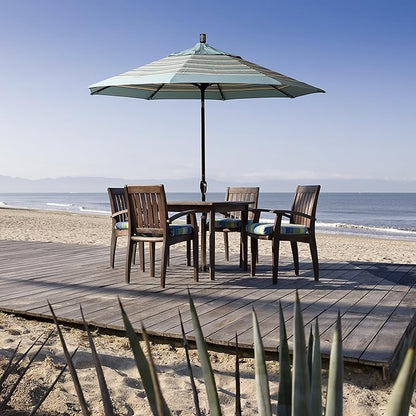 California Umbrella 9' Round Aluminum Market Umbrella, Crank Lift, Push Button Tilt, Black Pole, Sunbrella Teak
