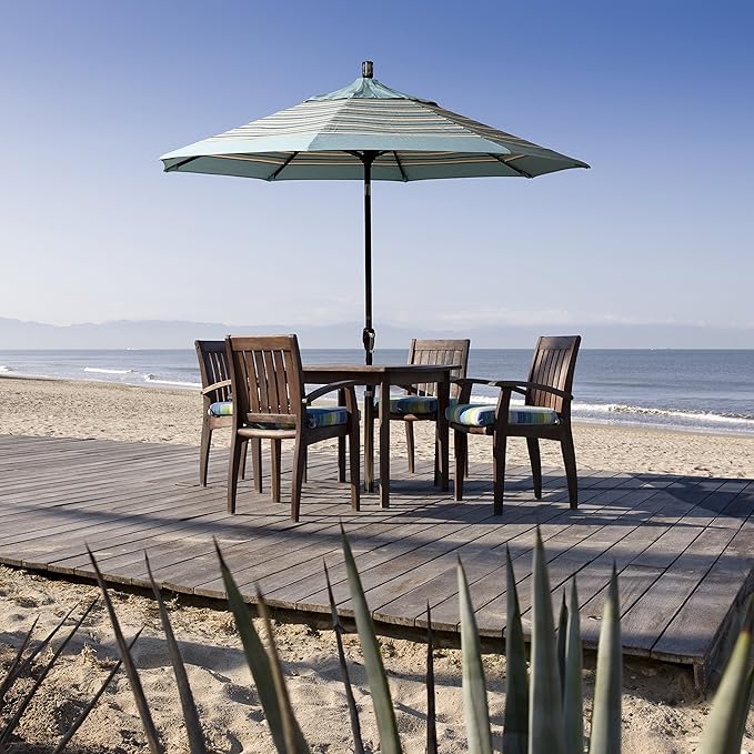 California Umbrella GSPT908302-5402 9' Round Aluminum Market, Crank Lift, Push Button Tilt, Black Pole, Sunbrella Granite
