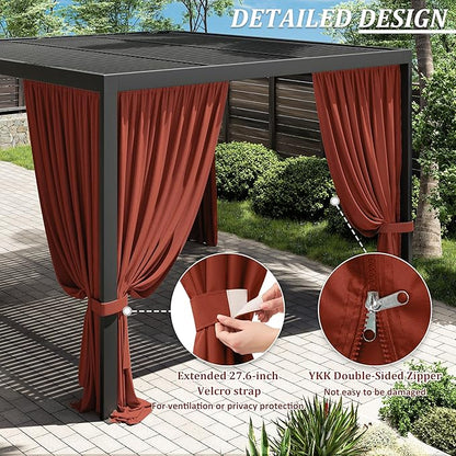 Gazebo Universal Replacement Privacy Curtain,10'×12' Gazebo Outdoor Waterproof Curtains, 4-Panels Sidewall Curtains with Double Zipper for Patio Canopy, Garden and Backyard (Curtain Only)