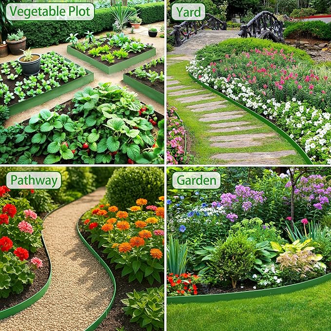 Metal Landscape Edging 6 Pack 40" L x 6" H,Galvanized Bendable Metal Garden Edging,Hammer- in Steel Landscape Edging with a Pair of Gloves and 7 Clips,Green (20 FT Total)