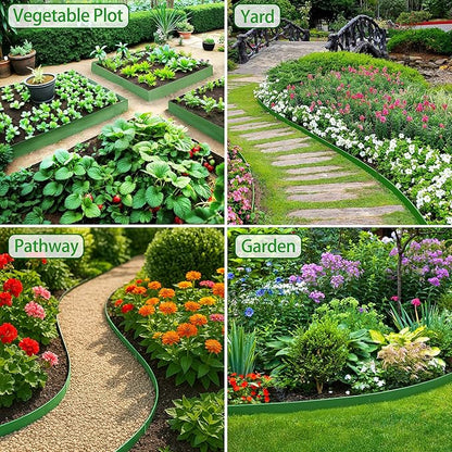Metal Landscape Edging 6 Pack 40" L x 6" H,Galvanized Bendable Metal Garden Edging,Hammer- in Steel Landscape Edging with a Pair of Gloves and 7 Clips,Green (20 FT Total)