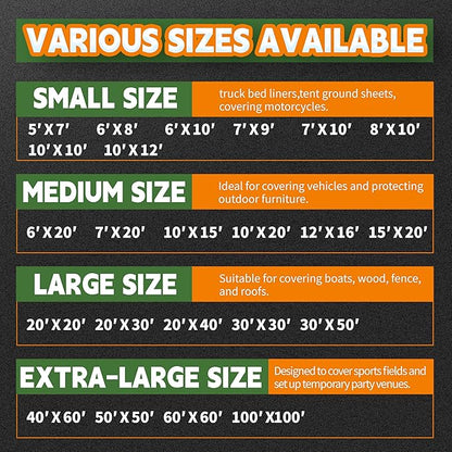 RAINDEWAY 12 Mil Heavy Duty White Tarp 7x9 Feet, UV Resistant, Waterproof, Weatherproof Poly Tarp with Metal Grommets and Reinforced Edges