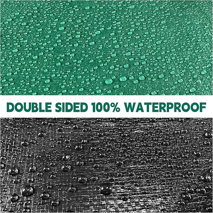 Tarp 20x30 ft Heavy Duty 100% Waterproof 10mil,UV Resistant,Durable Grommets and Reinforced Edges Green/Black Tarp for Camping, Swimming Pools,Car Coverage -by MVPNET