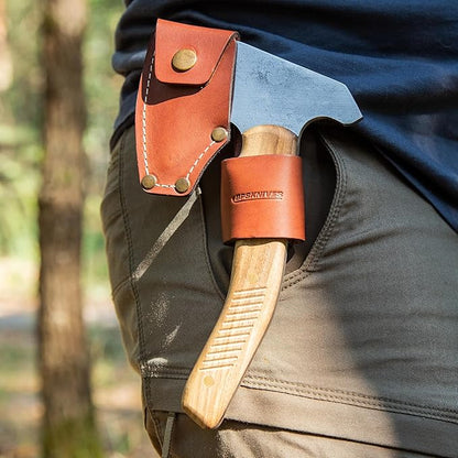 BPS Knives Bushcraft Axe with Leather Sheath - Full Tang Camping Axe - Survival Carbon Steel Hatchet - Small Wood Carving Axe - Camping Axe for Chopping Wood and Gardening