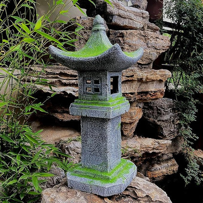 31.5’’High Japanese Pagoda Statue Moss-Covered Retro Miniature Tower Lantern Garden Decoration Figurines Outdoor Asian Decoration Zen Courtyard Landscape…