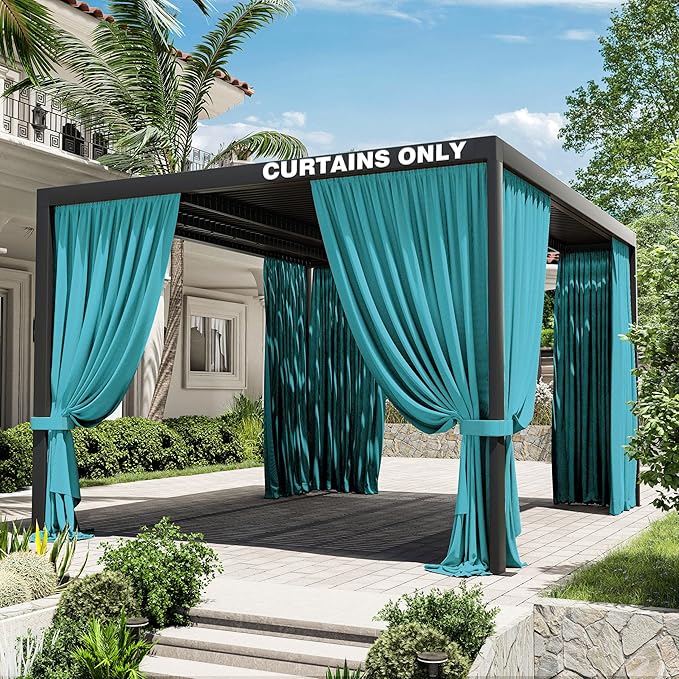 Gazebo Universal Replacement Privacy Curtain,10'×13' Gazebo Outdoor Waterproof Curtains, 4-Panels Sidewall Curtains with Double Zipper for Patio Canopy, Garden and Backyard (Curtain Only)
