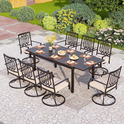 PHI VILLA Outdoor Metal Swivel Chairs Set of 2 Patio Dining Rocker Chair with Cushion Furniture Set for Garden Backyard Bistro, Black