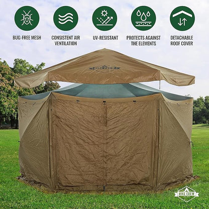 Hike Crew 13’ x 13’ Screened Roof Pop-Up Gazebo Screen Tent | 6-Sided Outdoor Canopy Shelter w/Roof Cover, Built-in Zippered Panels, Built-in Awning, Stakes, Ropes & Carry Bag | UV Resistant SPF 50+
