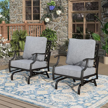 Patio Chairs Set of 2, High Back Outdoor Patio Metal Chairs with 5.75" Thick Cushions for Bistro Balcony Porch Deck and Yard, Grey