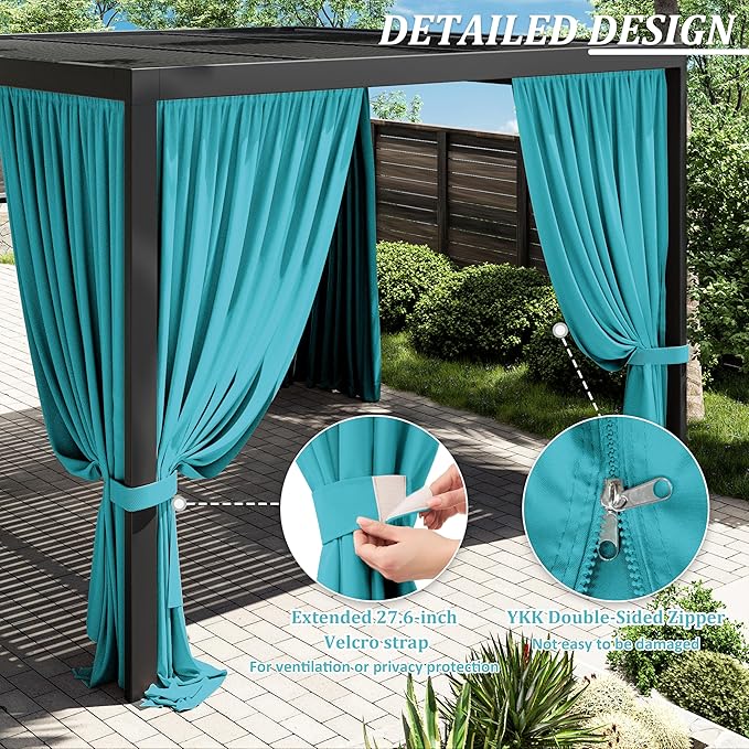 Gazebo Universal Replacement Privacy Curtain,12'×12' Gazebo Outdoor Waterproof Curtains, 4-Panels Sidewall Curtains with Double Zipper for Patio Canopy, Garden and Backyard (Curtain Only)