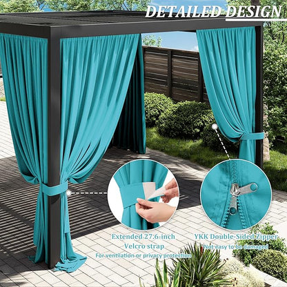 Gazebo Universal Replacement Privacy Curtain,12'×12' Gazebo Outdoor Waterproof Curtains, 4-Panels Sidewall Curtains with Double Zipper for Patio Canopy, Garden and Backyard (Curtain Only)