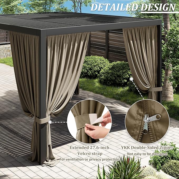 Gazebo Universal Replacement Privacy Curtain,10'×13' Gazebo Outdoor Waterproof Curtains, 4-Panels Sidewall Curtains with Double Zipper for Patio Canopy, Garden and Backyard (Curtain Only)