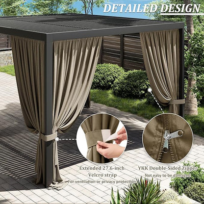 Gazebo Universal Replacement Privacy Curtain,10'×13' Gazebo Outdoor Waterproof Curtains, 4-Panels Sidewall Curtains with Double Zipper for Patio Canopy, Garden and Backyard (Curtain Only)