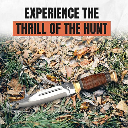 Hunting Knife with Sheath - 12.5" Fixed Blade Knife with Leather Handle & Sheath - 59-60 HRC Rated & Full Tang Design Hunting Knife for Survival, Fishing, Tactical, Camping & Bushcraft - Perkin Knives